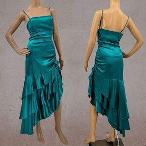 Vintage y2k Blondie Nites Green Dress Midi Fairycore Rhinestone Prom 2000s 9